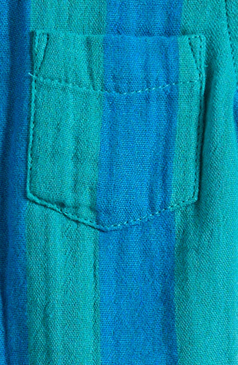 Mini Boden Print Cotton Button-Up Shirt & Shorts Set, Alternate, color, Blue And Green Stripe