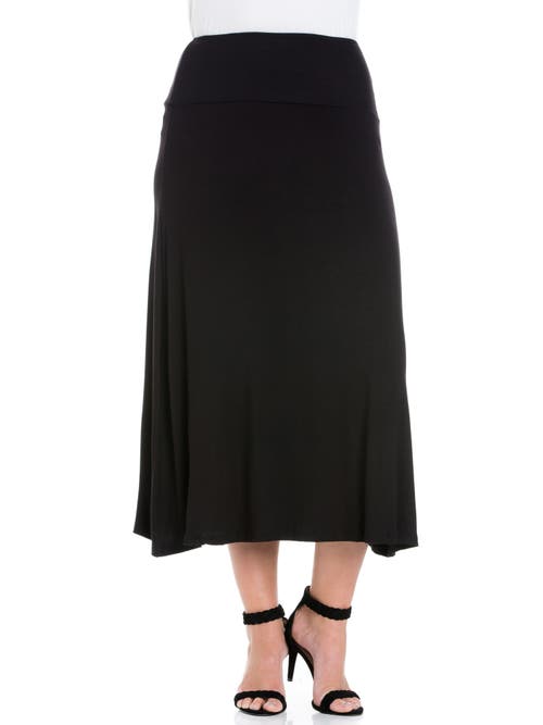 24seven Comfort Apparel Plus Size Comfortable Fit Elastic Waist Maxi Skirt In Black