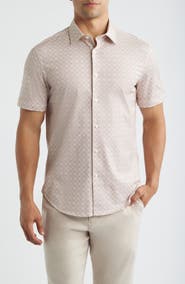 Bugatchi Miles OoohCotton® Geo Print Short Sleeve Button-Up Shirt