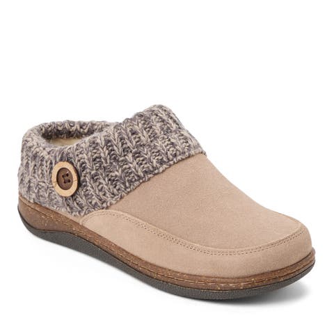 Genuine Cow Suede Clog With Sweater Cuff Slippers