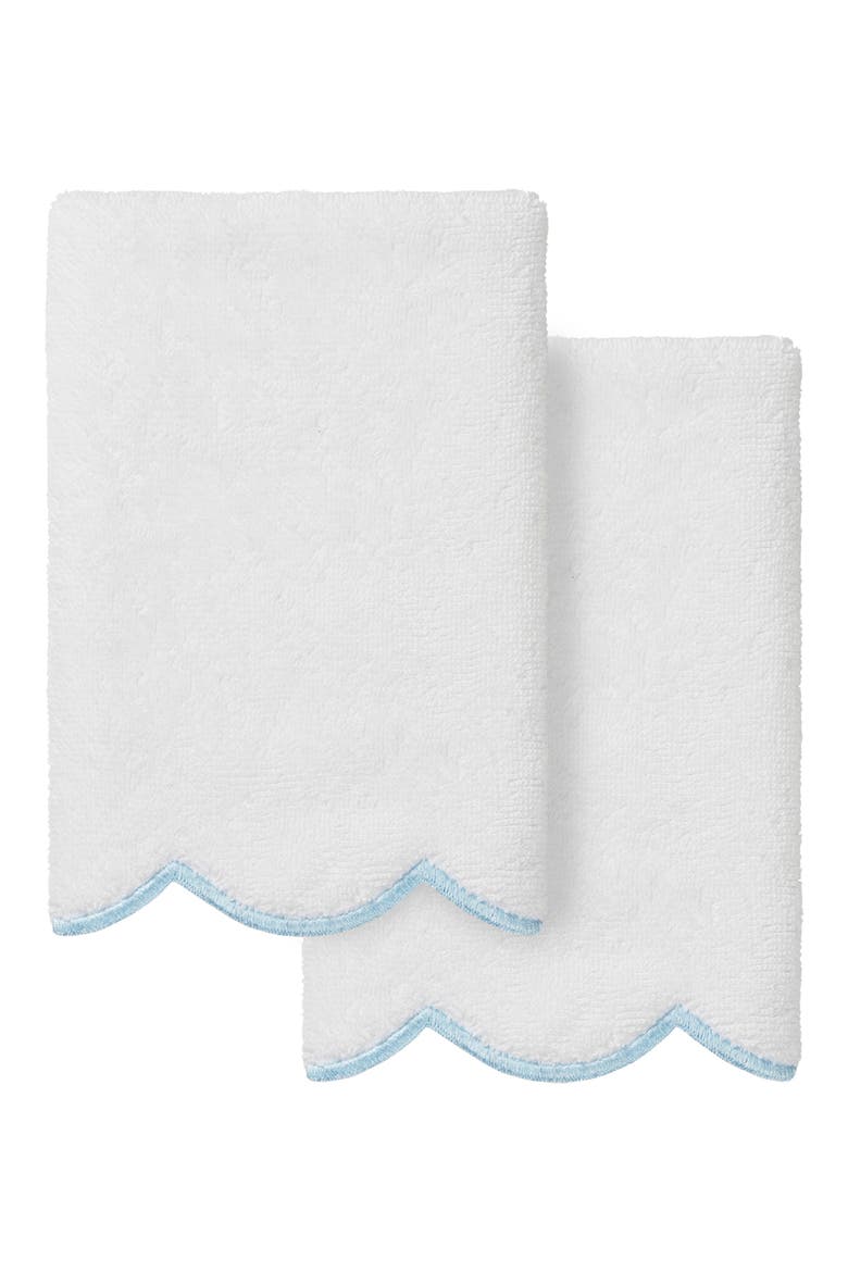 Adornia Scallop Set of 2 Fingertip Towels, Main, color, WHITE/ BLUE
