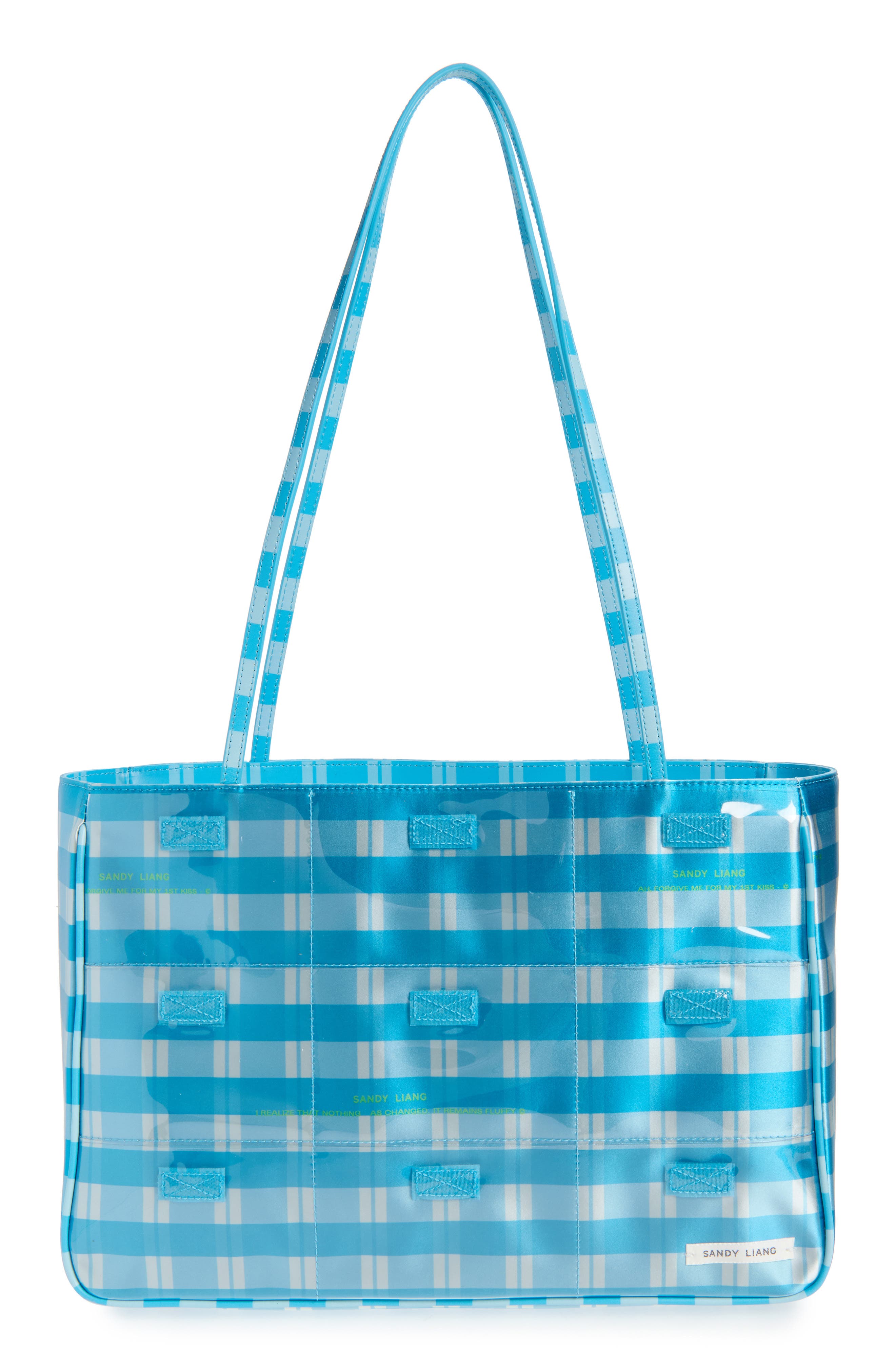 Sandy Liang Windows Check Tote, Main, color, Blue Multi