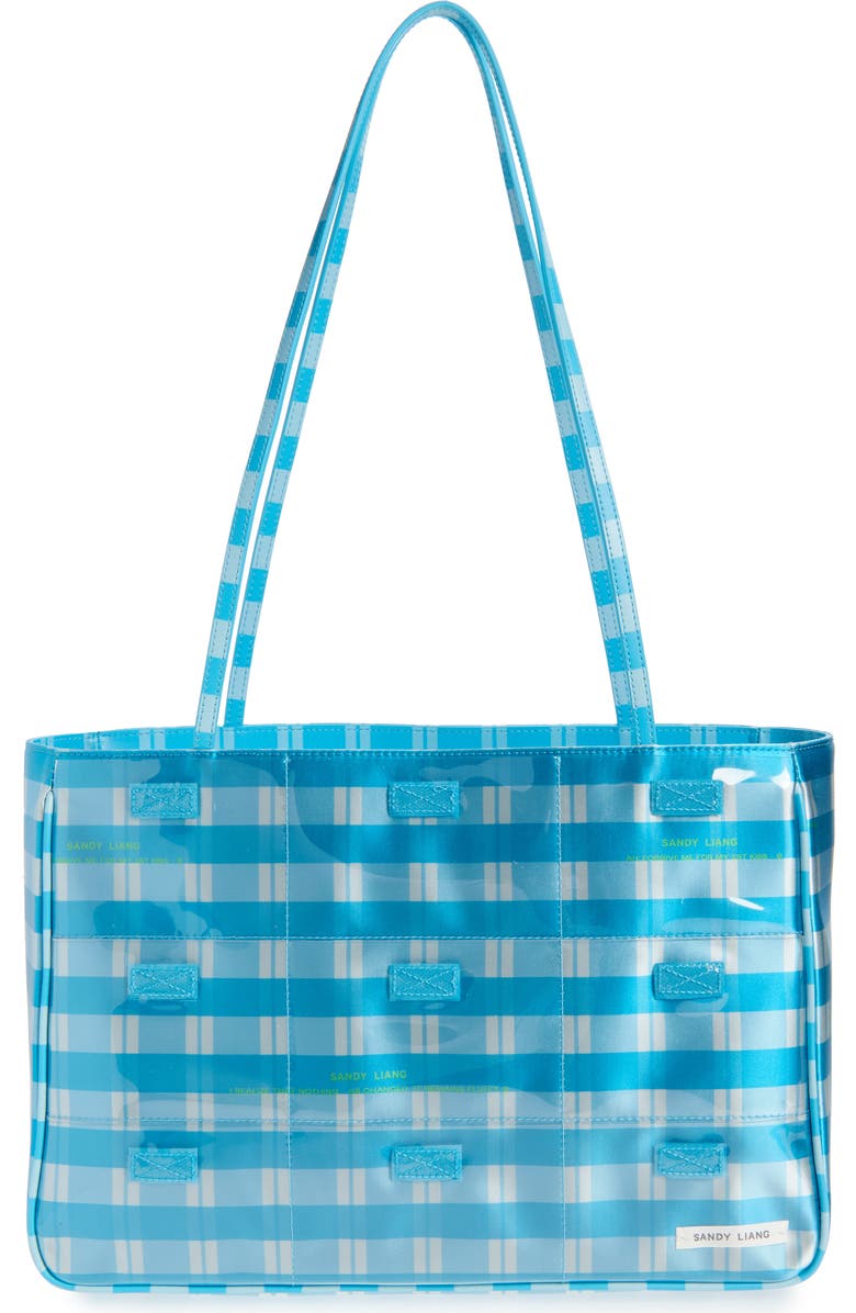 Sandy Liang Windows Check Tote, Main, color, Blue Multi