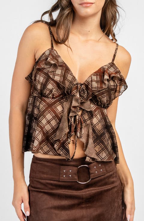 Flocked Mesh Ruffled Tank