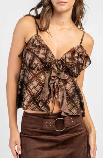 Flocked Mesh Ruffled Tank