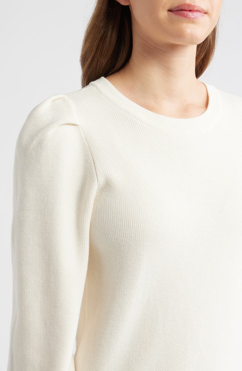 AK ANNE KLEIN Pleat Sleeve Crewneck Sweater, Alternate, color, White Dove