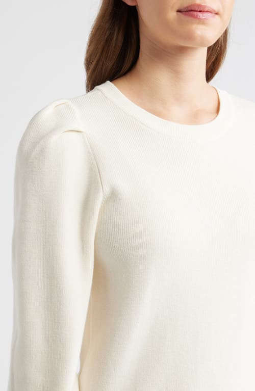 Ak Anne Klein Pleat Sleeve Crewneck Sweater In White