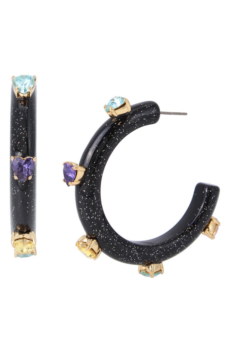 Kurt Geiger London Heart Crystal Hoop Earrings, Main, color, 