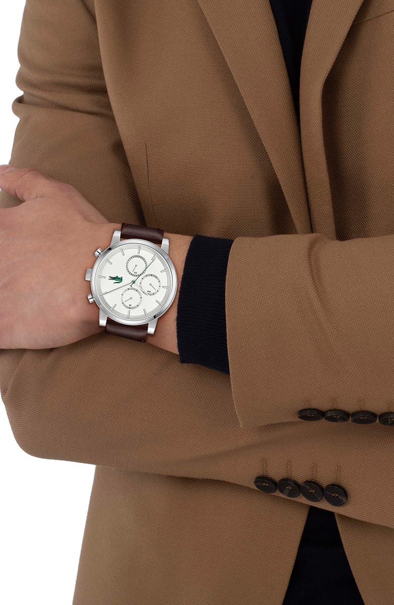 Lacoste Replay Multifunction Leather Strap Watch, 44mm, Alternate, color, 