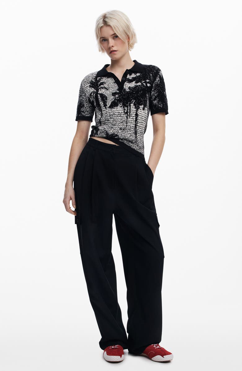 Desigual Palm Rib Cotton Polo, Alternate, color, Black