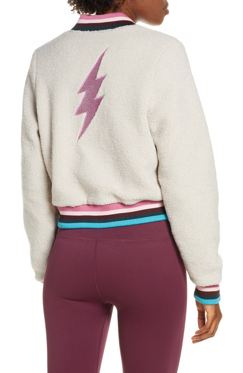 Spiritual Gangster Lightning Faux Fur Bomber Jacket, Alternate, color,