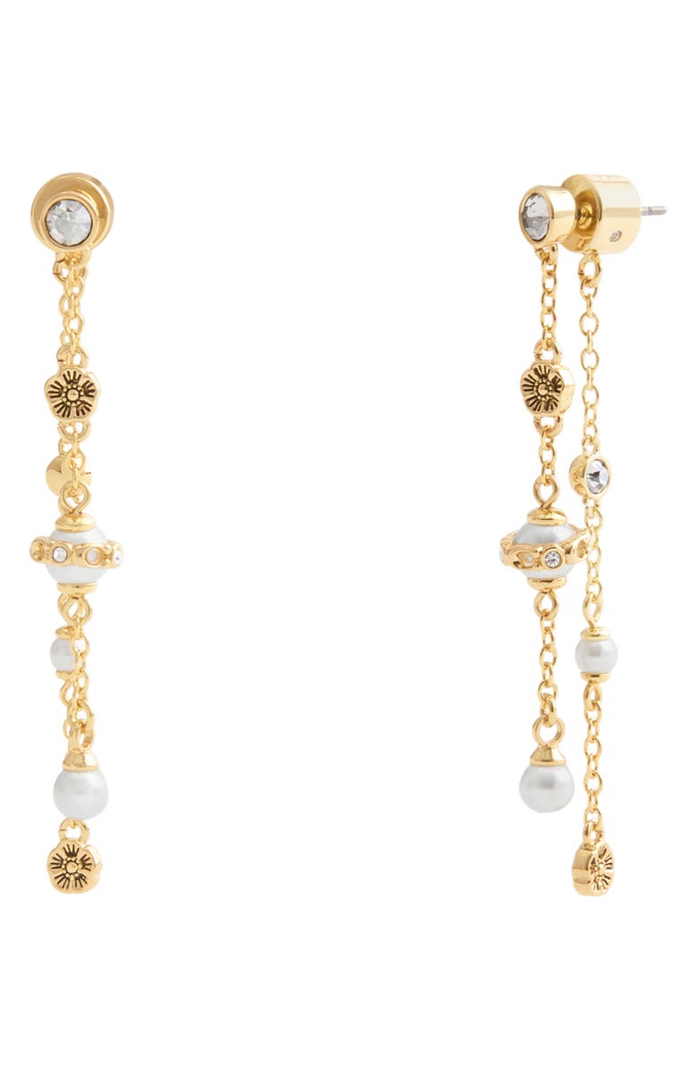 COACH Faux Pearl Tearose Front/Back Earrings, Main, color, 