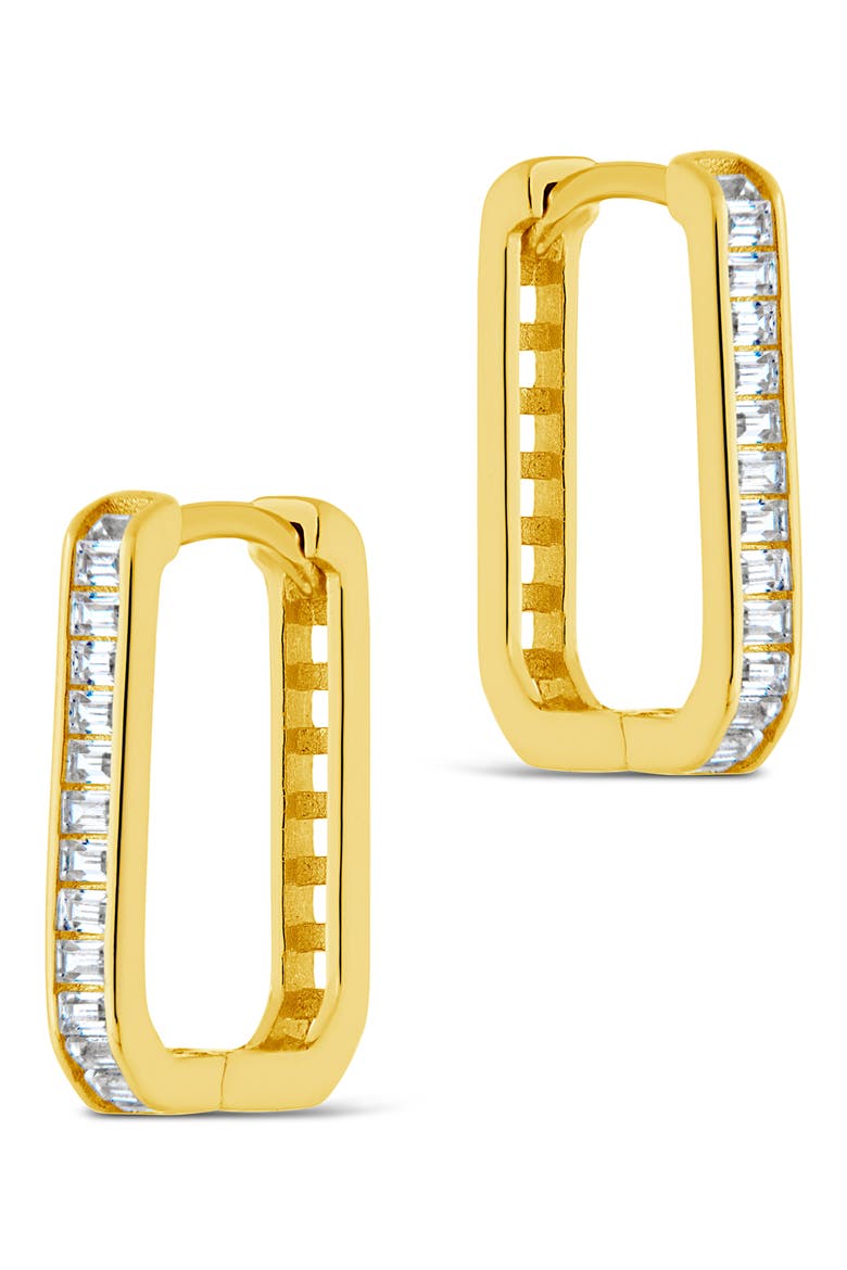 CZ Baguette Rectangle Hoop Earrings, Alternate, color, GOLD