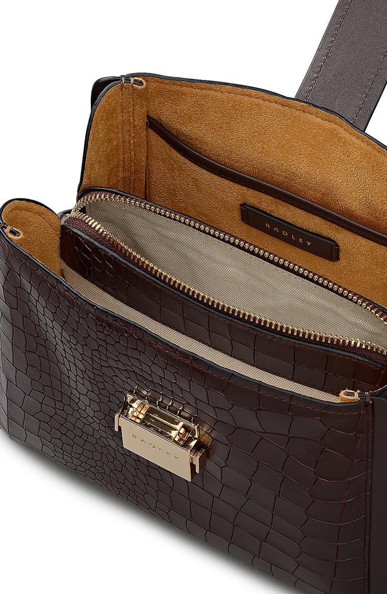 Radley Sloane Croc Embossed Leather Crossbody Bag, Alternate, color, Dark Oak