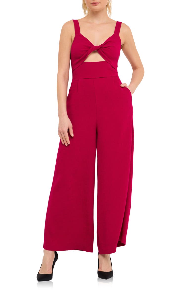 Plissé Cutout Wide Leg Jumpsuit, Main, color, VIOLET