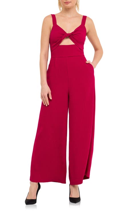 Plissé Cutout Wide Leg Jumpsuit