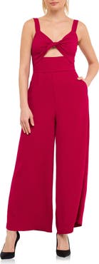 Endless Rose Plissé Cutout Wide Leg Jumpsuit