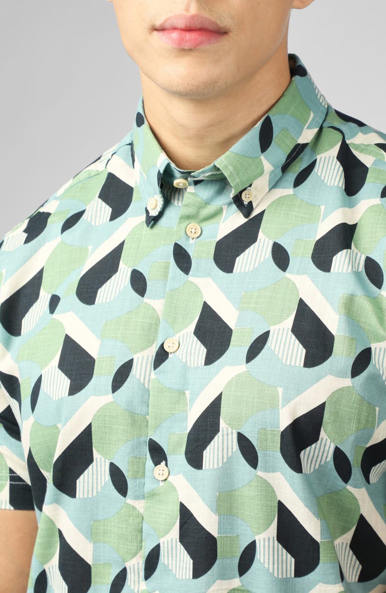 Ben Sherman Art Deco Print Short Sleeve Button-Down Shirt, Alternate, color, 