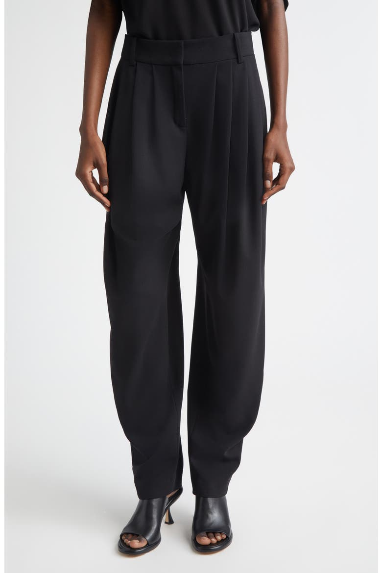 Pleated Wool Stretch Crepe Barrel Leg Pants, Main, color, BLACK
