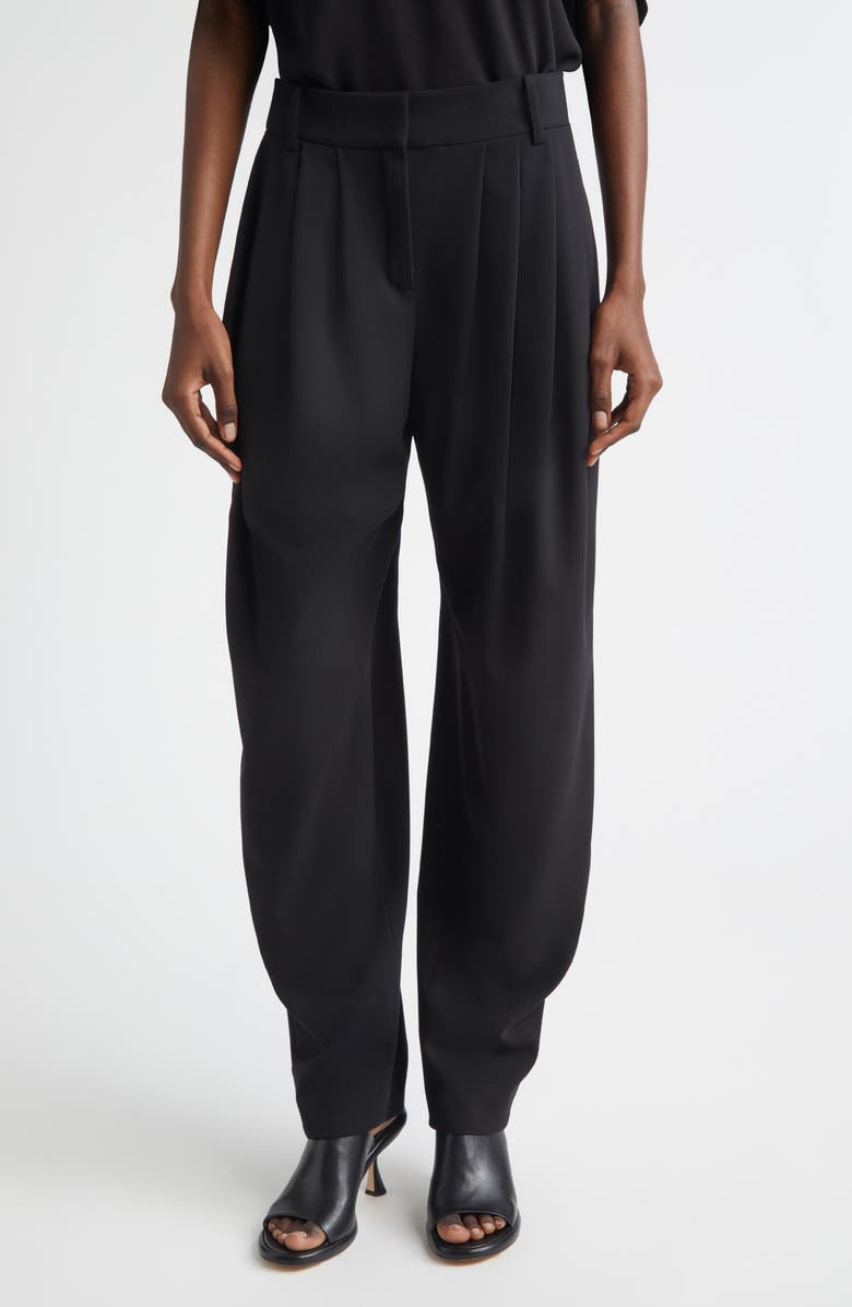 Michael Kors Collection Pleated Wool Stretch Crepe Barrel Leg Pants, Main, color, Black