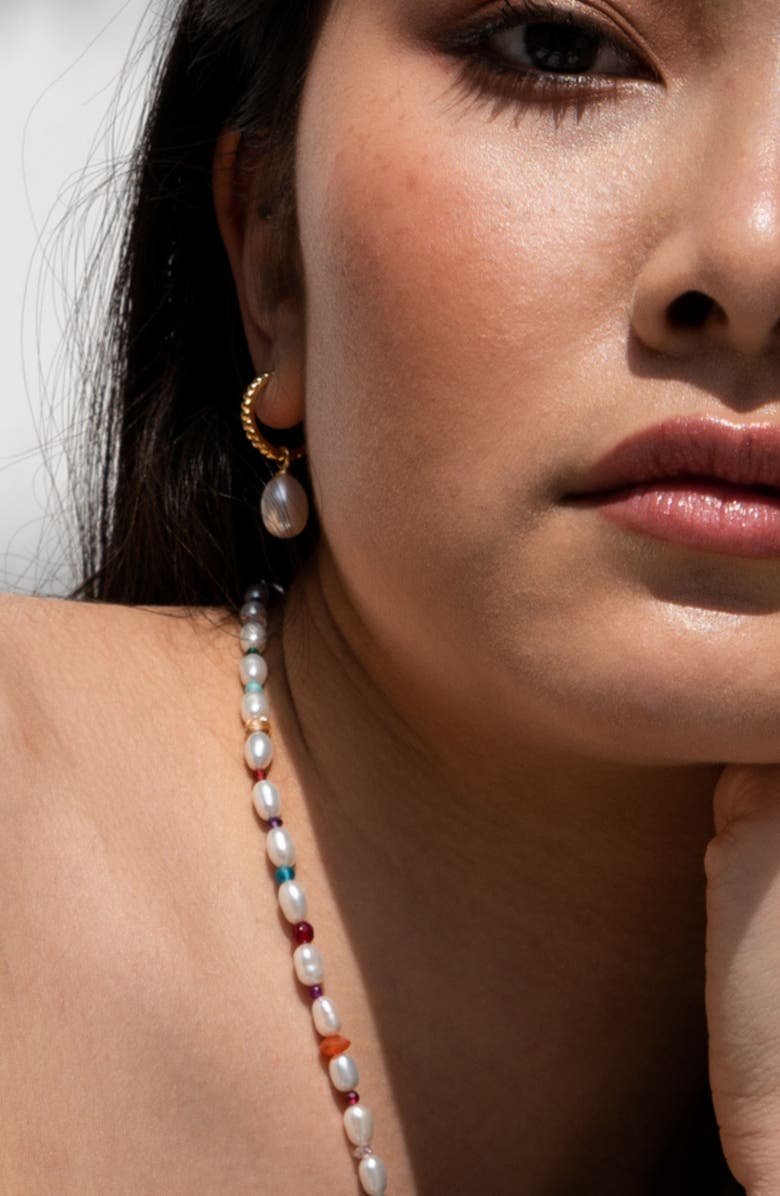 Dower & Hall Timeless Oval Pearl Charm Hoops, Alternate, color, Yellow Gold Vermeil