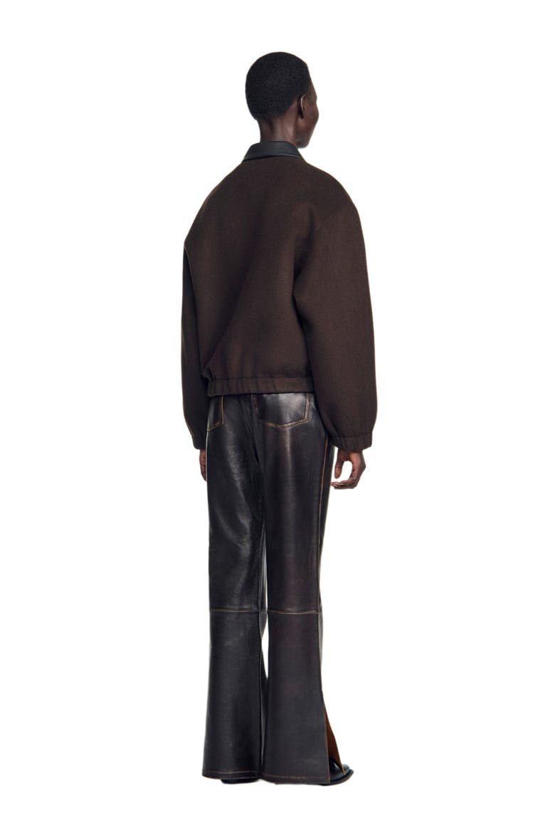 Double-faced Leather Collar Jacket, Alternate, color, Black brown