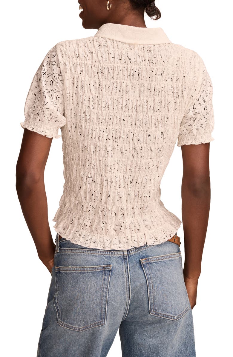 Lucky Brand Short Sleeve Smocked Lace Button-Up Shirt, Alternate, color, 
