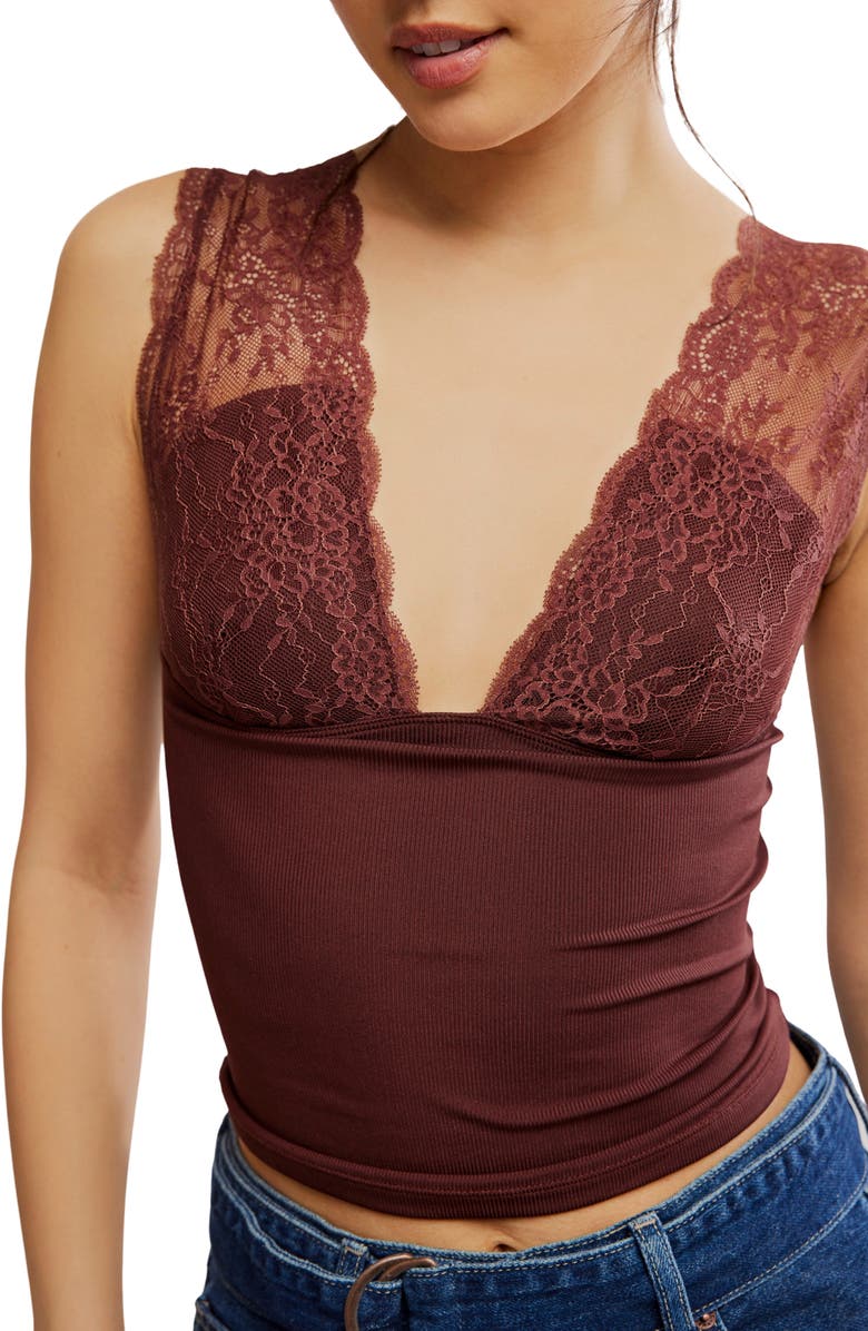 Free People Power Pay Lace Trim Camisole, Alternate, color, Bittersweet