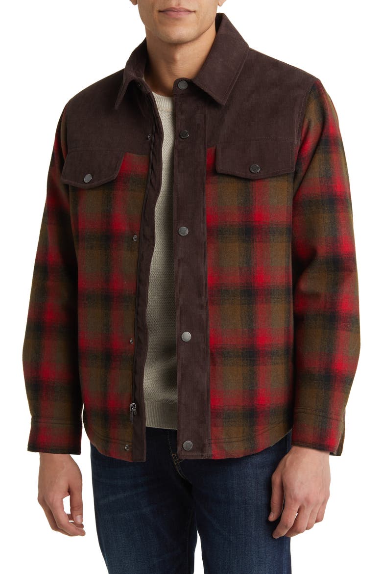 Timberline Plaid Wool Blend Shirt Jacket, Main, color, RED/ OLIVE PLAID