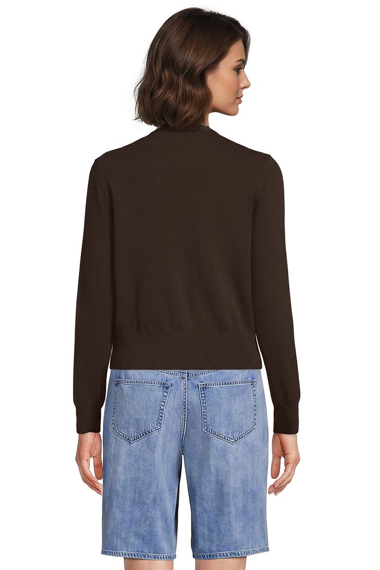 Fine Gauge Cotton Crew Cardigan Sweater, Alternate, color, Rich Coffee