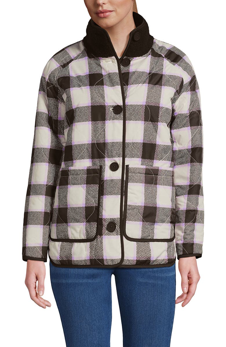 Lands' End High Pile Fleece Reversible Mixed Media Long Jacket, Main, color, Rich Coffee/Brown Check