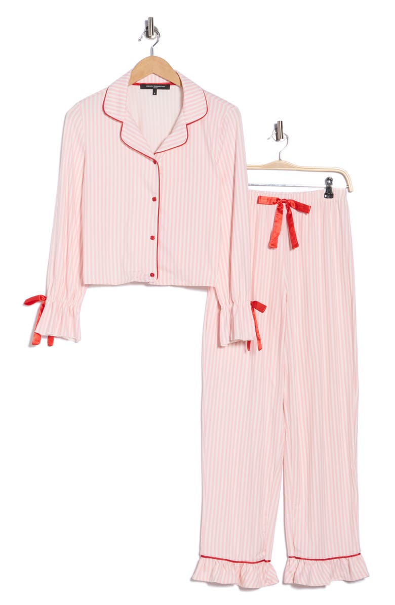 French Connection Striped Ruffle Pajama Set, Alternate, color, Almond Blossom