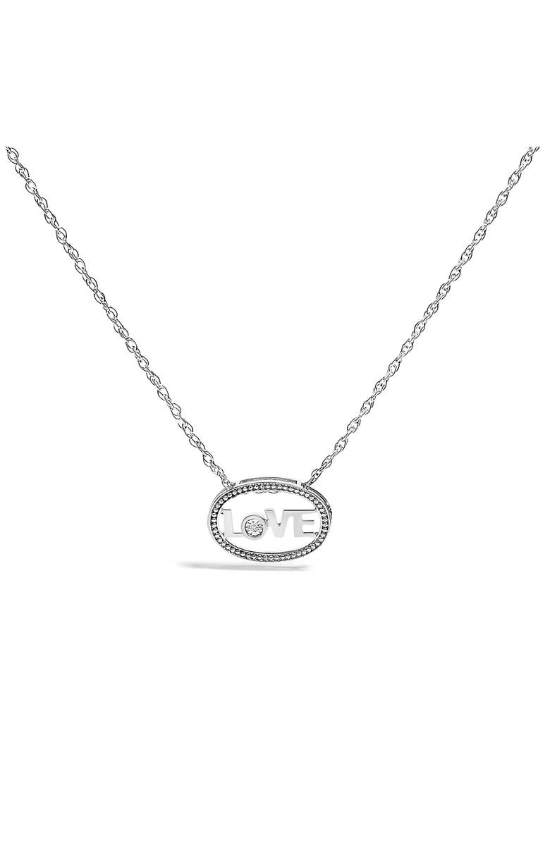 Haus of Brilliance Silver Diamond Accent "LOVE" Beaded Oval Pendant Necklace, Main, color, White