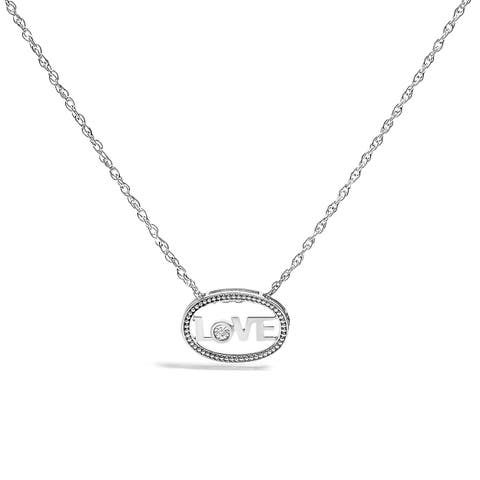 Silver Diamond Accent "LOVE" Beaded Oval Pendant Necklace