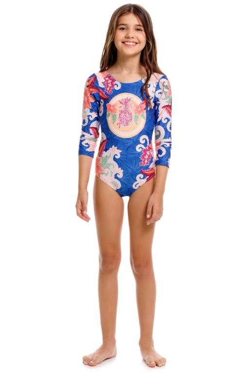 Agua Bendita Kids' Honey Thamar Long Sleeve One-piece Rashguard Swimsuit In Multi