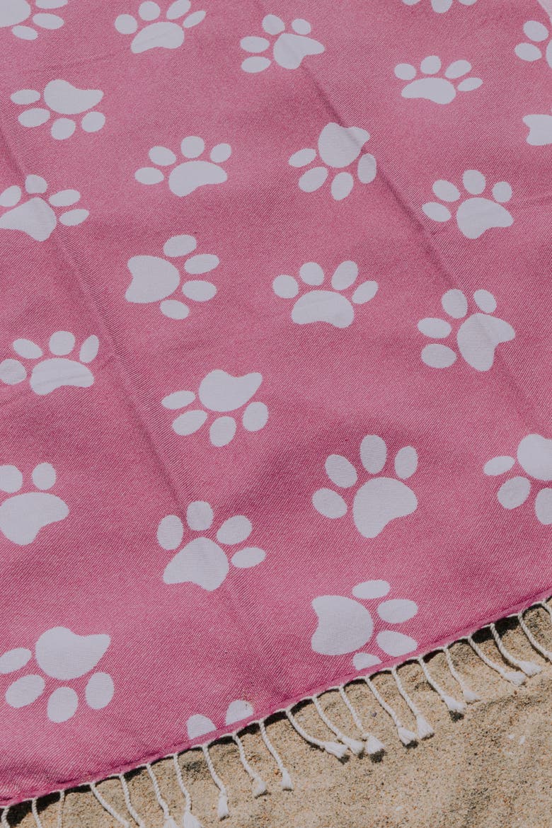 Paw Print Organic Cotton Turkish Towel, Alternate, color, Fuchsia