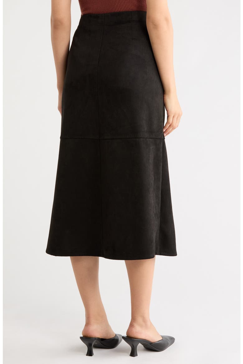 Faux Suede A-Line Midi Skirt, Alternate, color, BLACK