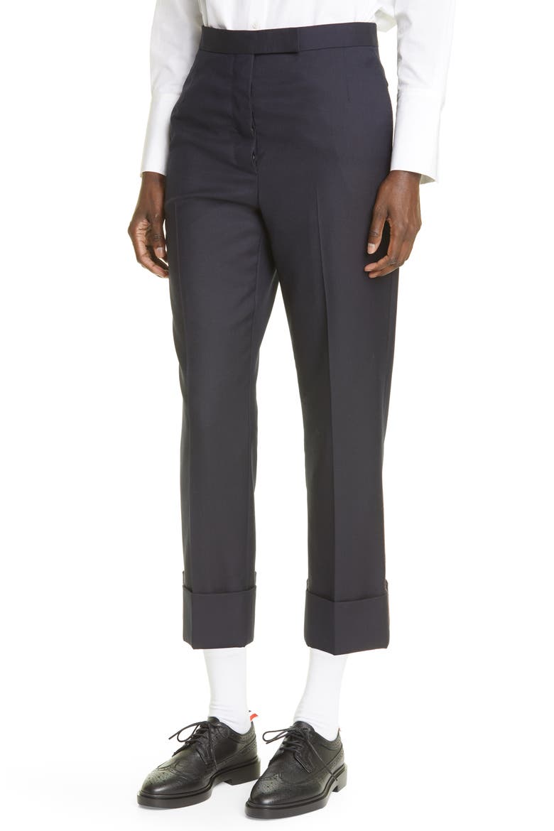 Back Strap Wool Cuff Crop Pants, Alternate, color, NAVY