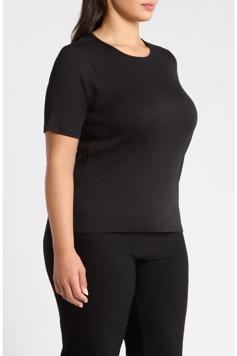 Rib Knit Stretch Organic Cotton Crewneck Top, Alternate, color, BLACK
