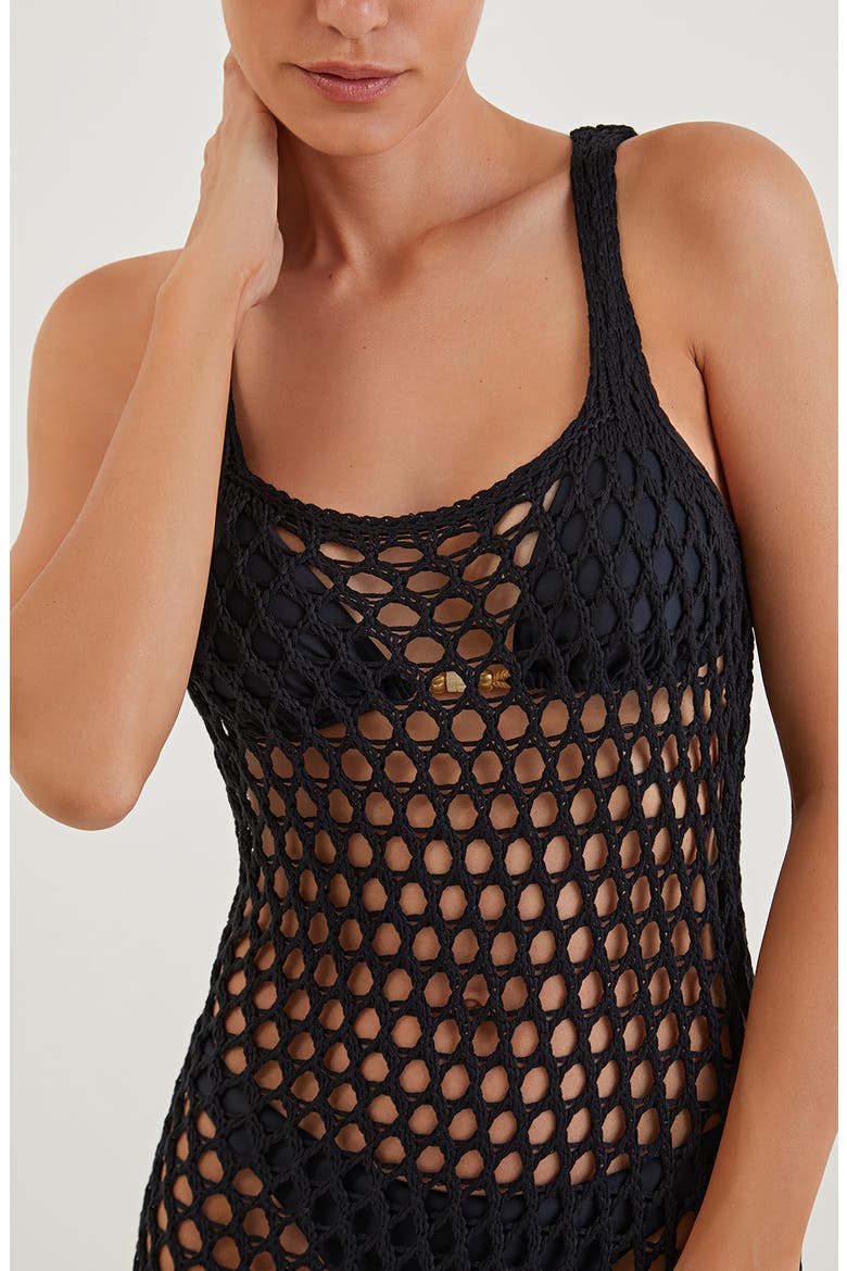 Nicole Crochet Cover-Up Midi Dress, Alternate, color, BLACK