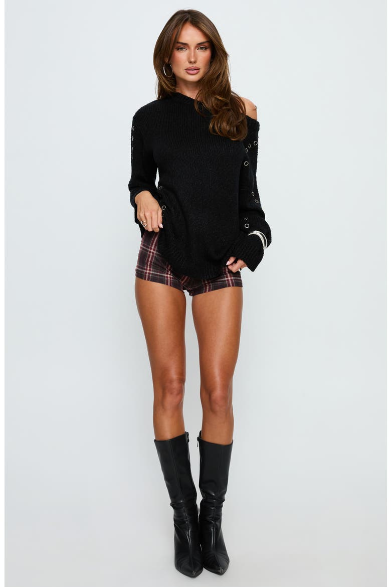 Esenia Eyelet One-Shoulder Sweater, Alternate, color, BLACK / SILVER