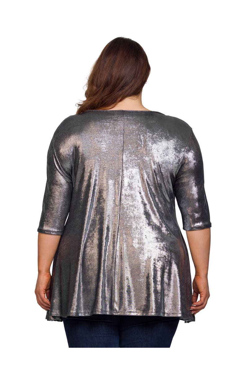 24seven Comfort Apparel Metallic Scoop Neck Flared Tunic Top, Alternate, color, Silver