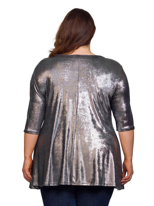 24seven Comfort Apparel Metallic Scoop Neck Flared Tunic Top In Multi