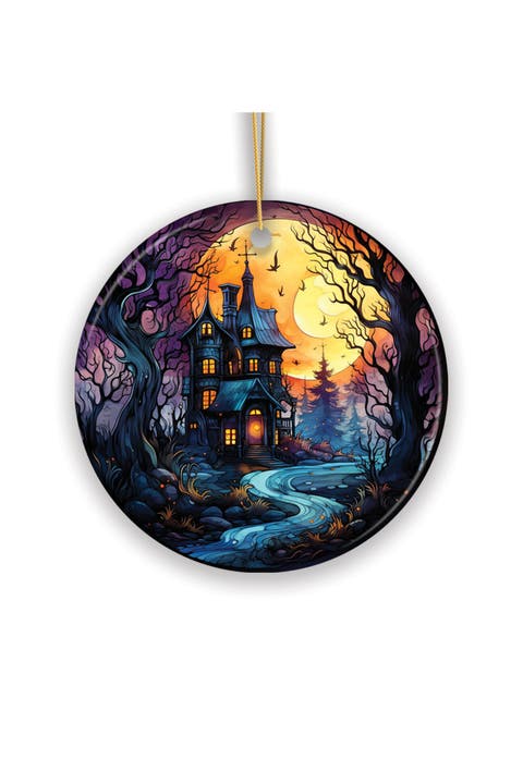 Haunted Moonlit Manor Stained Glass Style Ornament