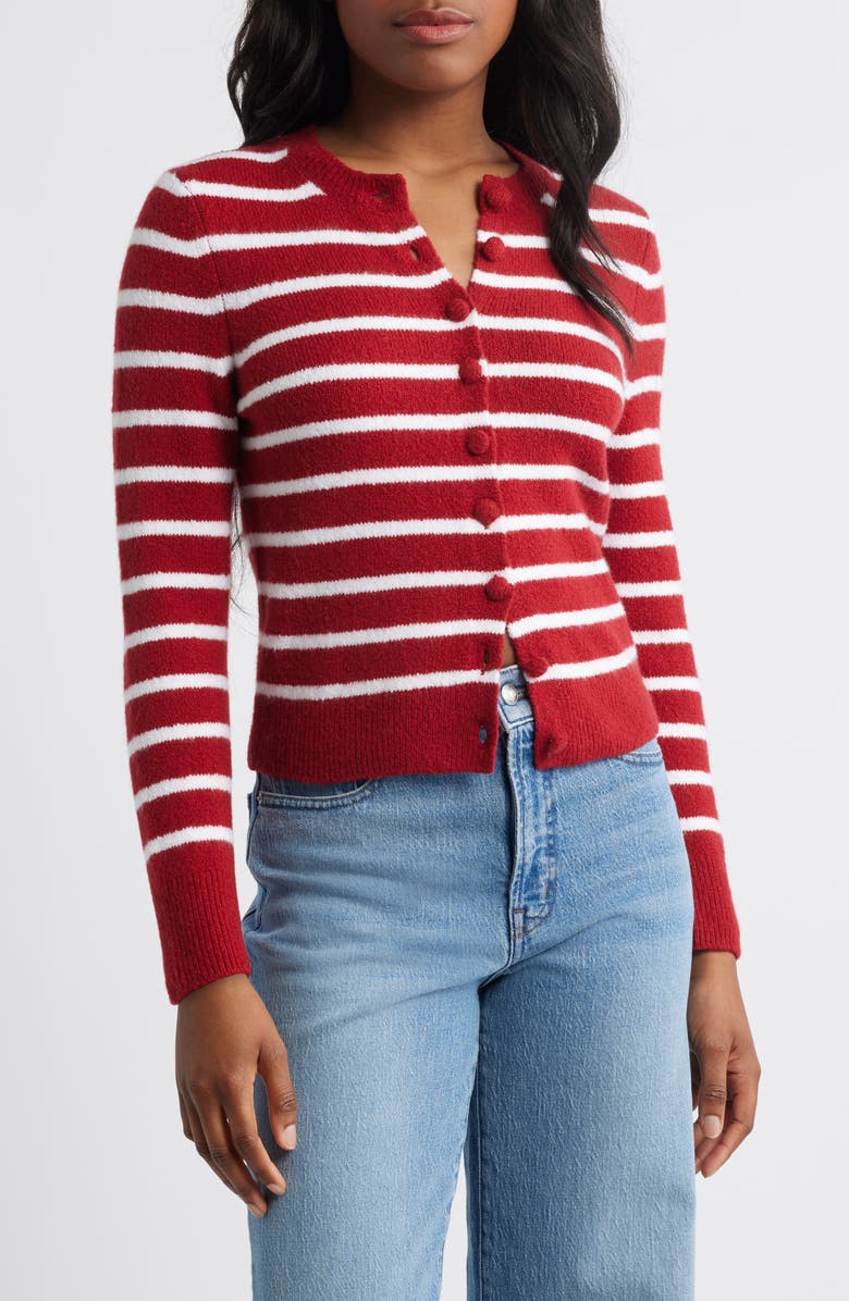 Madewell Kensington Cardigan, Main, color, Red And White Stripe