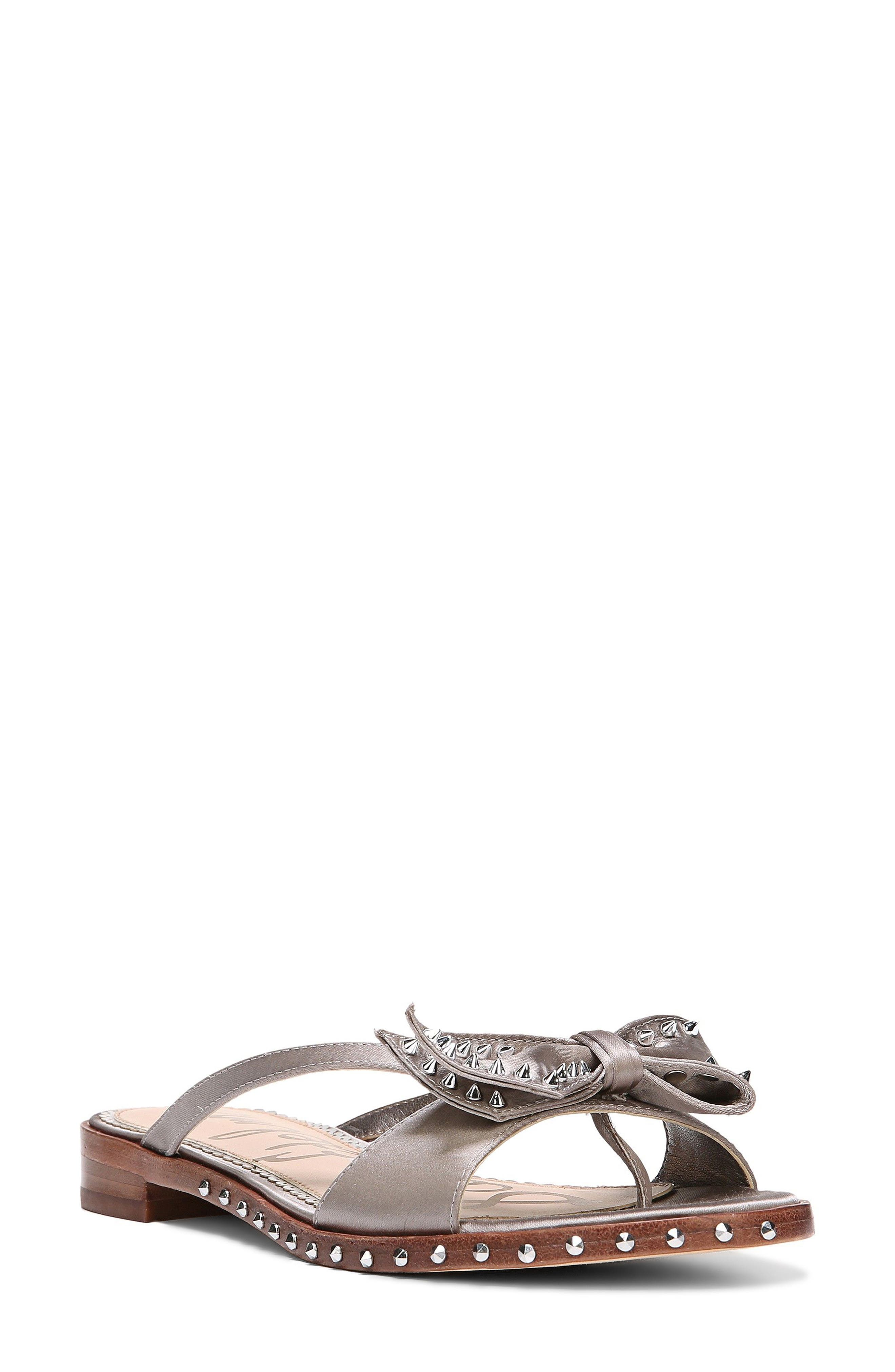Dariel Bow Sandal, Main, color, LIGHT GREY SATIN