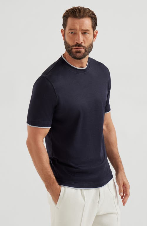 Brunello Cucinelli T-shirt With Faux-layering In Blue