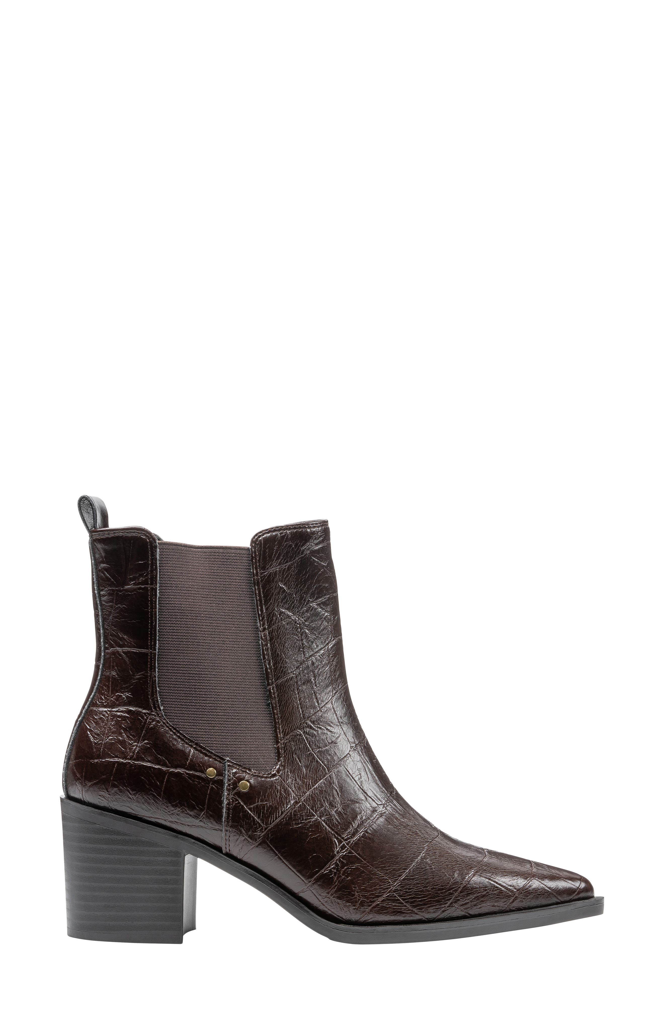 Kodiak Croc Embossed Faux Leather Western Bootie, Alternate, color, BROWN