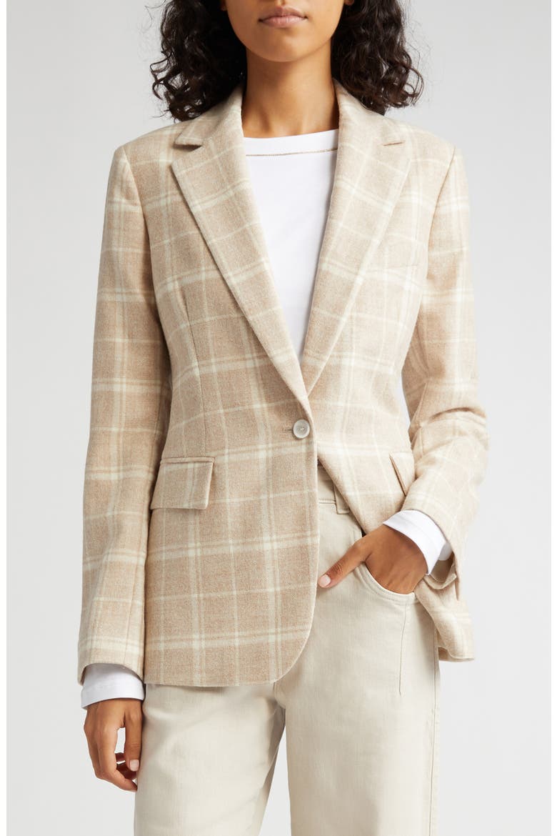 Plaid Wool Blend Blazer, Main, color, SABBIA