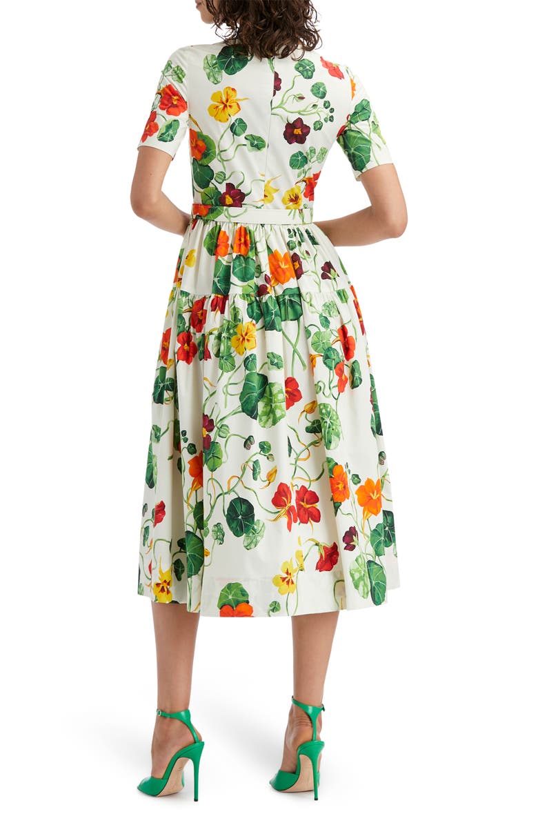 Oscar de la Renta Nasturtium Print Tiered Stretch Poplin Dress, Alternate, color, 